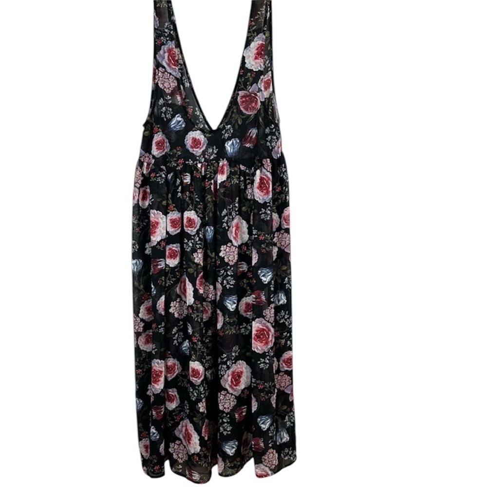 Umgee Sheer Black Rose Print Mesh Overlay Dress S